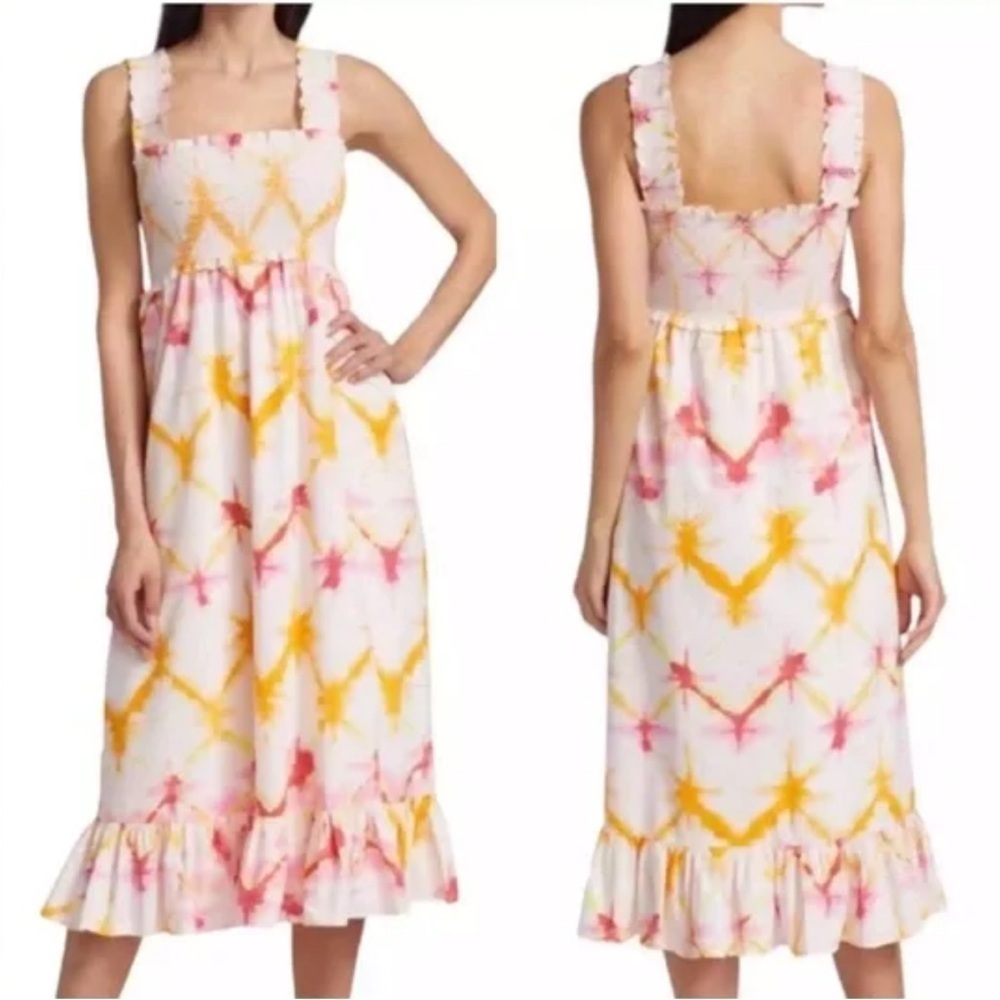 Rails Rumi Diamond Tie-Dye Smocked Midi Dress Size Small Petite